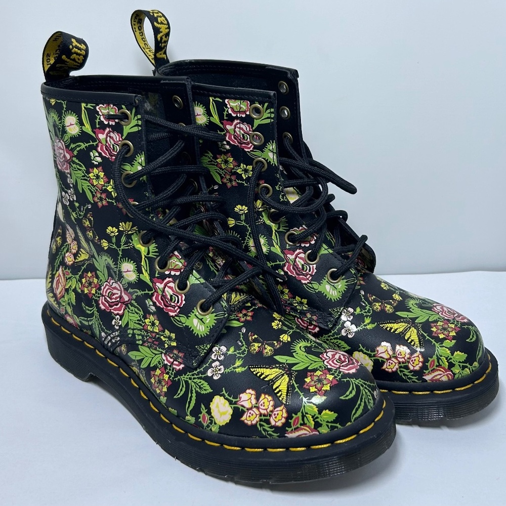 Dr Doc Martens Carnivorous Plants Floral Bloom Combat Boots Women’s Size 8 EU 39
